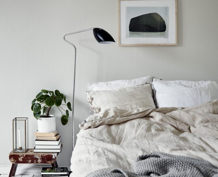 Beige swedish bedroom interior