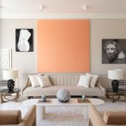 Apricot living room design with art in focus