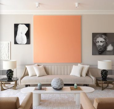 Apricot living room design with art in focus