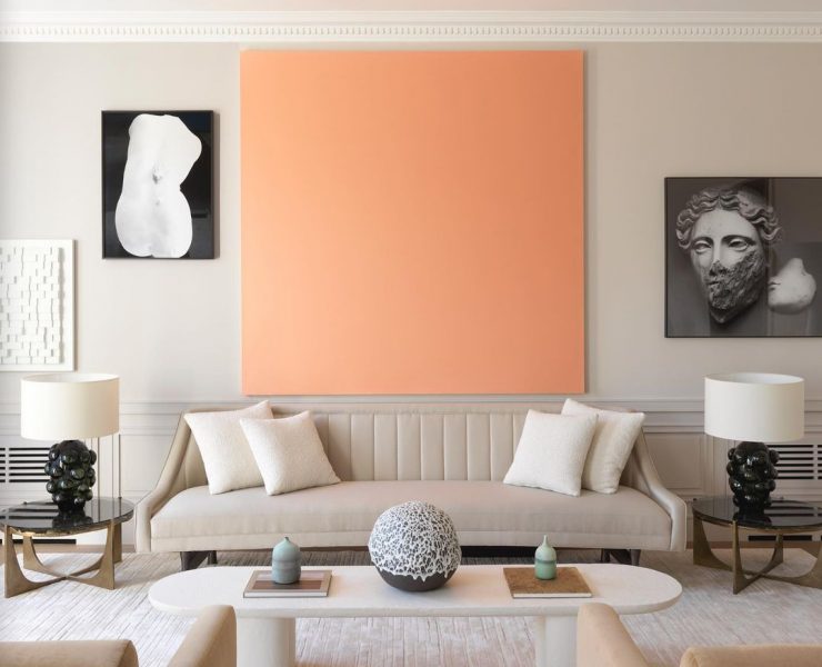 Apricot living room design with art in focus